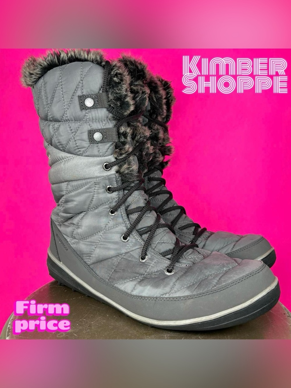 Columbia Heavenly Omni Heat Gray Nylon Faux Fur Winter Boot US 12 UK 10 EU 43